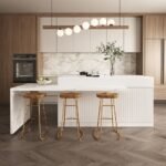 Extendable Kitchen lsland Marble Pattern Top with Doors & Drawers Modern - Image 4