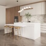 Extendable Kitchen lsland Marble Pattern Top with Doors & Drawers Modern - Image 3