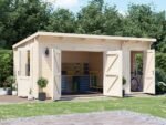Garden Workshop Log Cabin With Side Shed Storage For Tools - Image 4