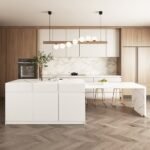 Extendable Kitchen lsland Marble Pattern Top with Doors & Drawers Modern - Image 2