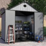 Pro Grade 6ft x 8ft Premium Plastic Double Door Garden Shed - Grey/Anthracite Wood Touch Texture - Image 4
