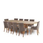 oak furnitureland Hercules Natural Oak Extending Dining Table + 10 Isobel Button Back Chairs in Taupe Velvet with Natural Oak Legs - Image 2